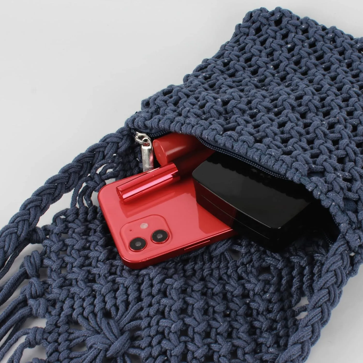 Van Caro Handwoven Cotton Straw Shoulder Bag Crochet Tassel Beach Bohemian Purse for Women