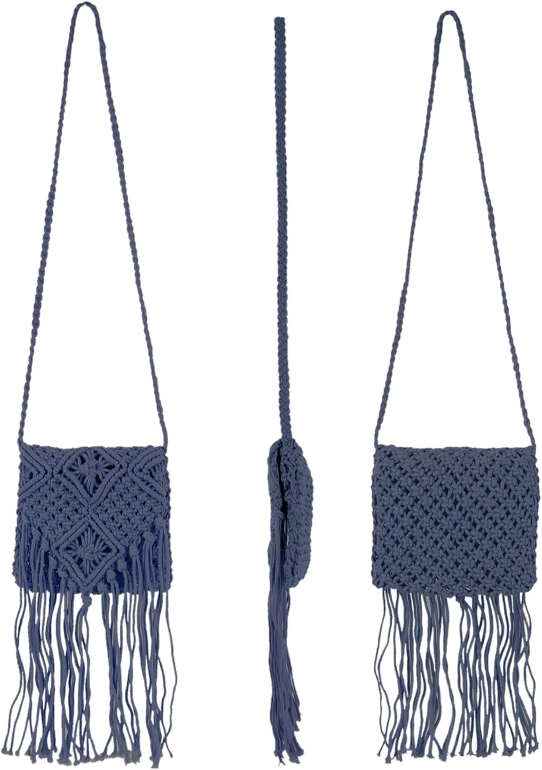 Van Caro Handwoven Cotton Straw Shoulder Bag Crochet Tassel Beach Bohemian Purse for Women