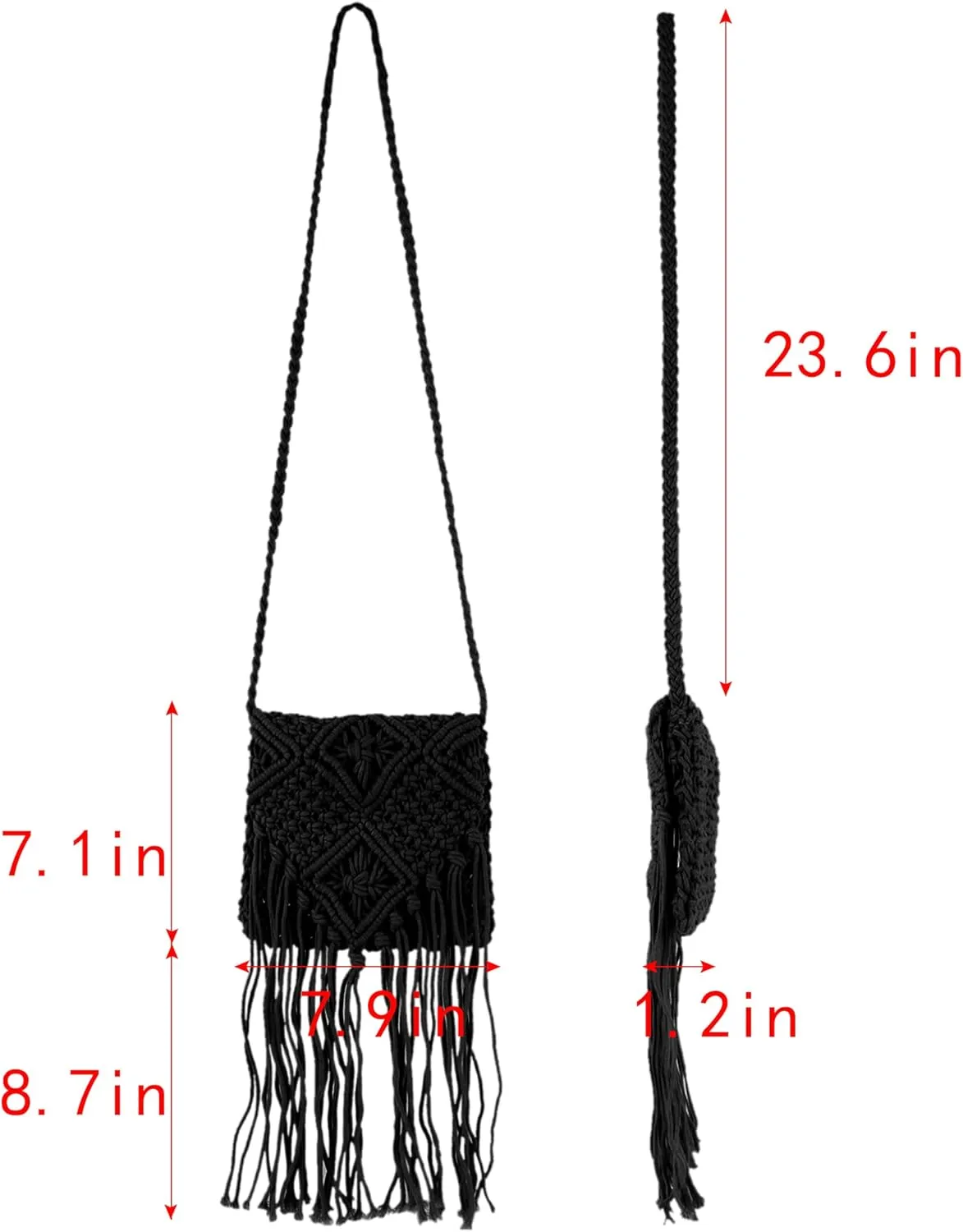Van Caro Handwoven Cotton Straw Shoulder Bag Crochet Tassel Beach Bohemian Purse for Women