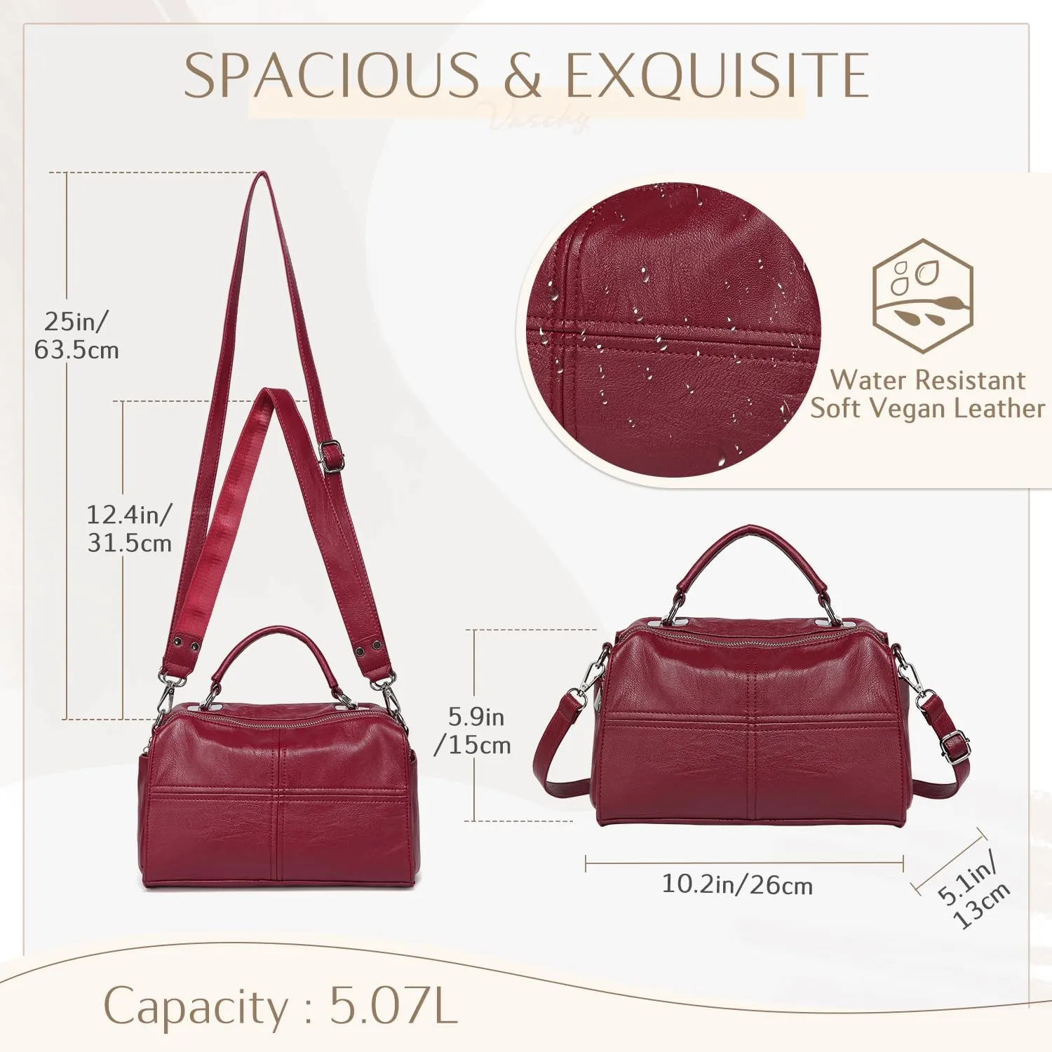 VASCHY Crossbody Bags for Women, Vegan Leather Top Handle Satchel Handbag Fashion Shoulder Bag Purse