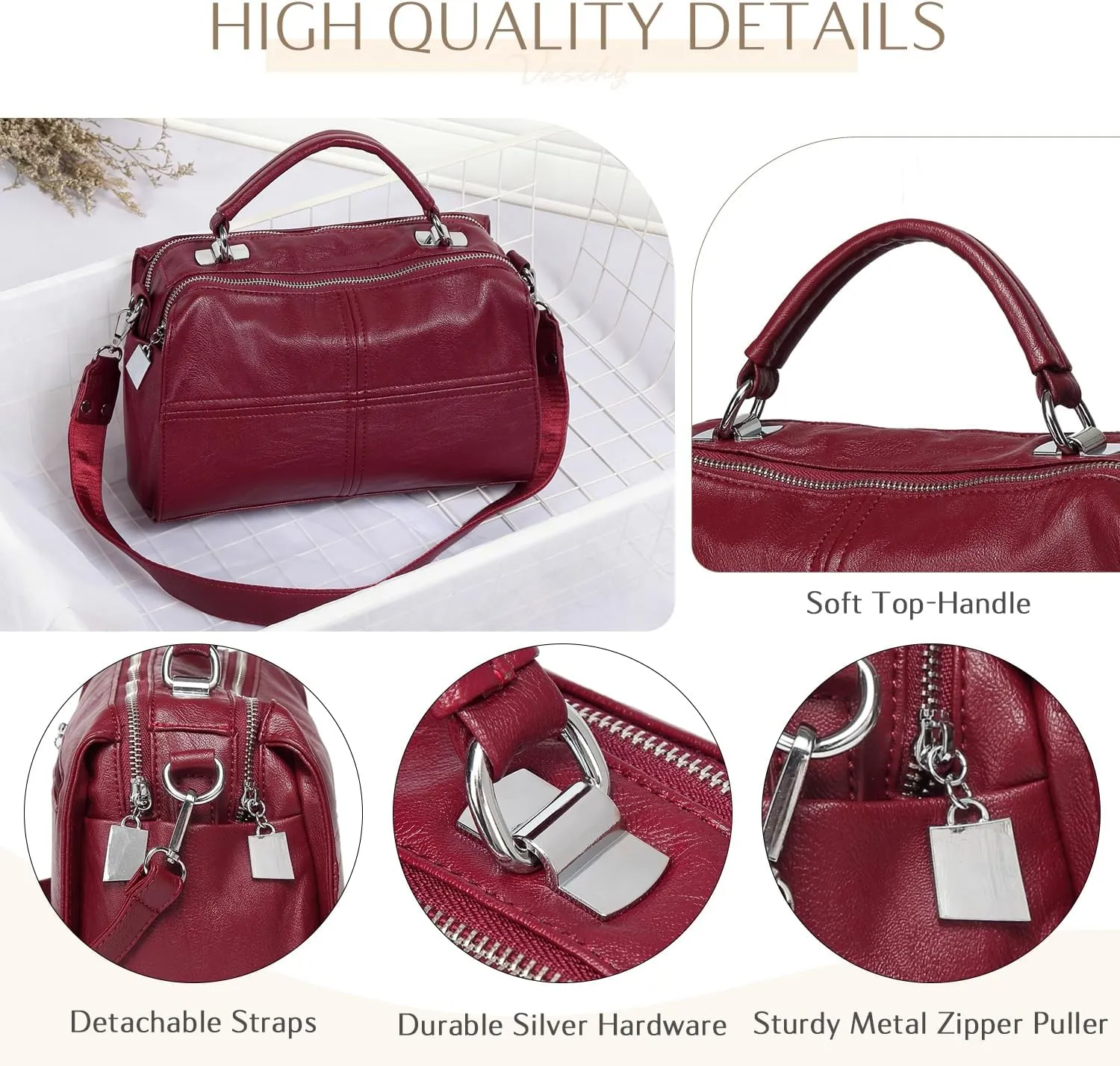 VASCHY Crossbody Bags for Women, Vegan Leather Top Handle Satchel Handbag Fashion Shoulder Bag Purse