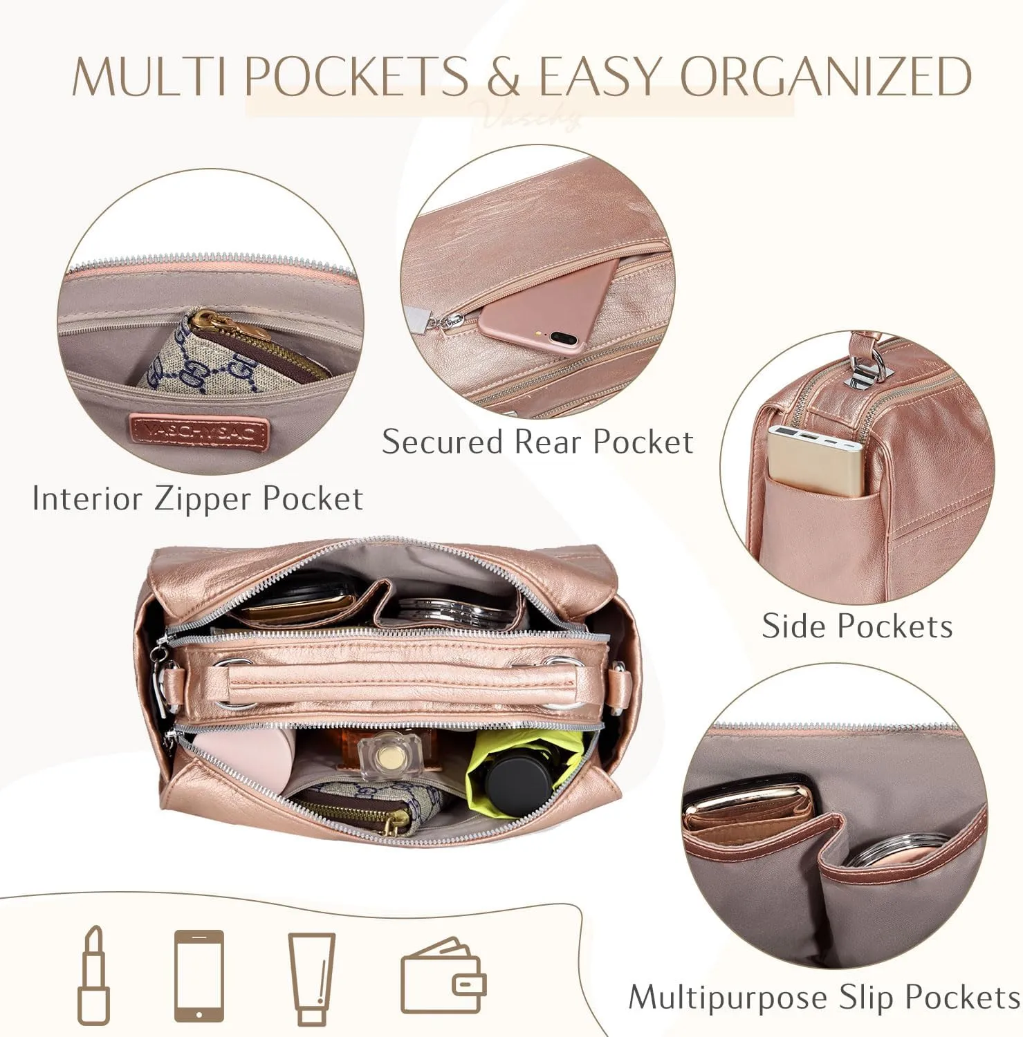 VASCHY Crossbody Bags for Women, Vegan Leather Top Handle Satchel Handbag Fashion Shoulder Bag Purse