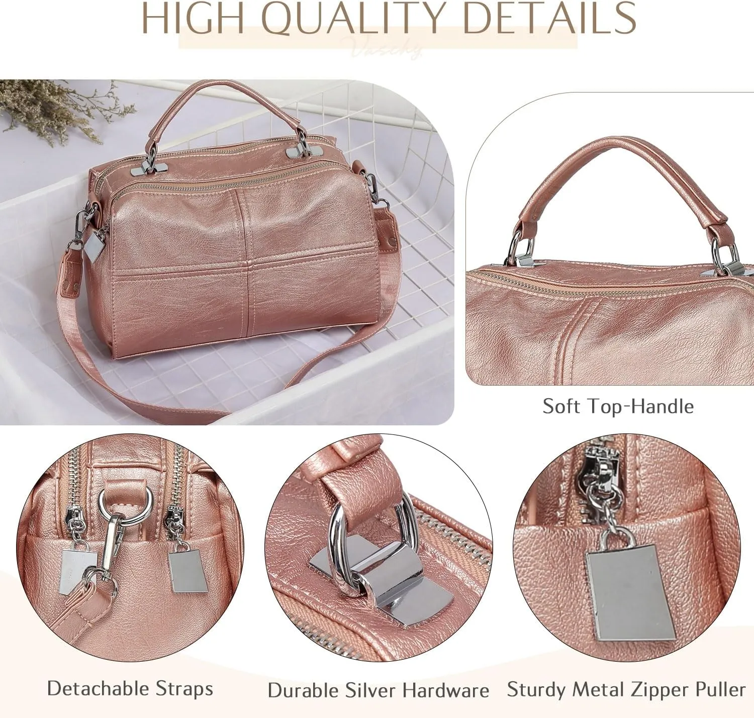 VASCHY Crossbody Bags for Women, Vegan Leather Top Handle Satchel Handbag Fashion Shoulder Bag Purse