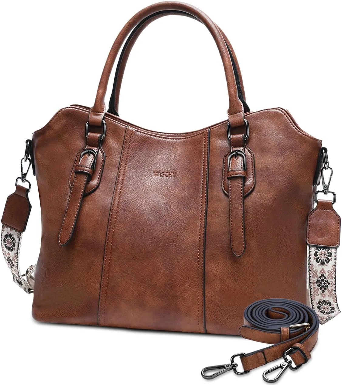 VASCHY Hobo Bags for Women, Vegan Leather Top Handle Satchel Shoulder Purse Handbag Purse with Crossbody Guitar Strap