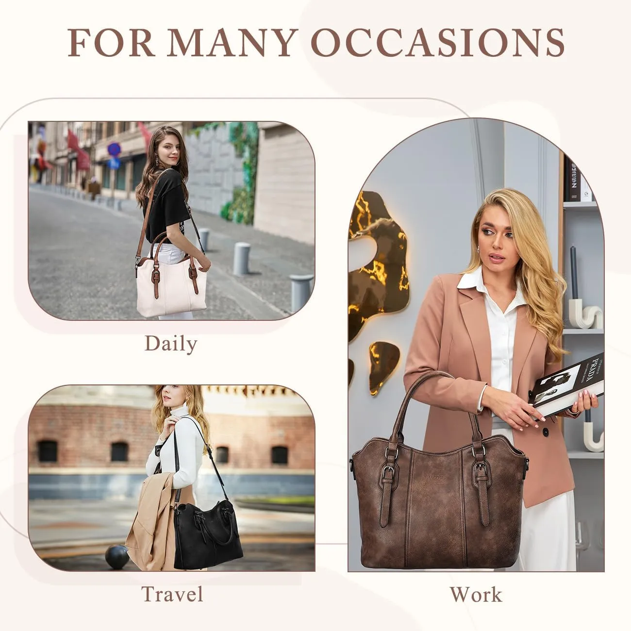 VASCHY Hobo Bags for Women, Vegan Leather Top Handle Satchel Shoulder Purse Handbag Purse with Crossbody Guitar Strap