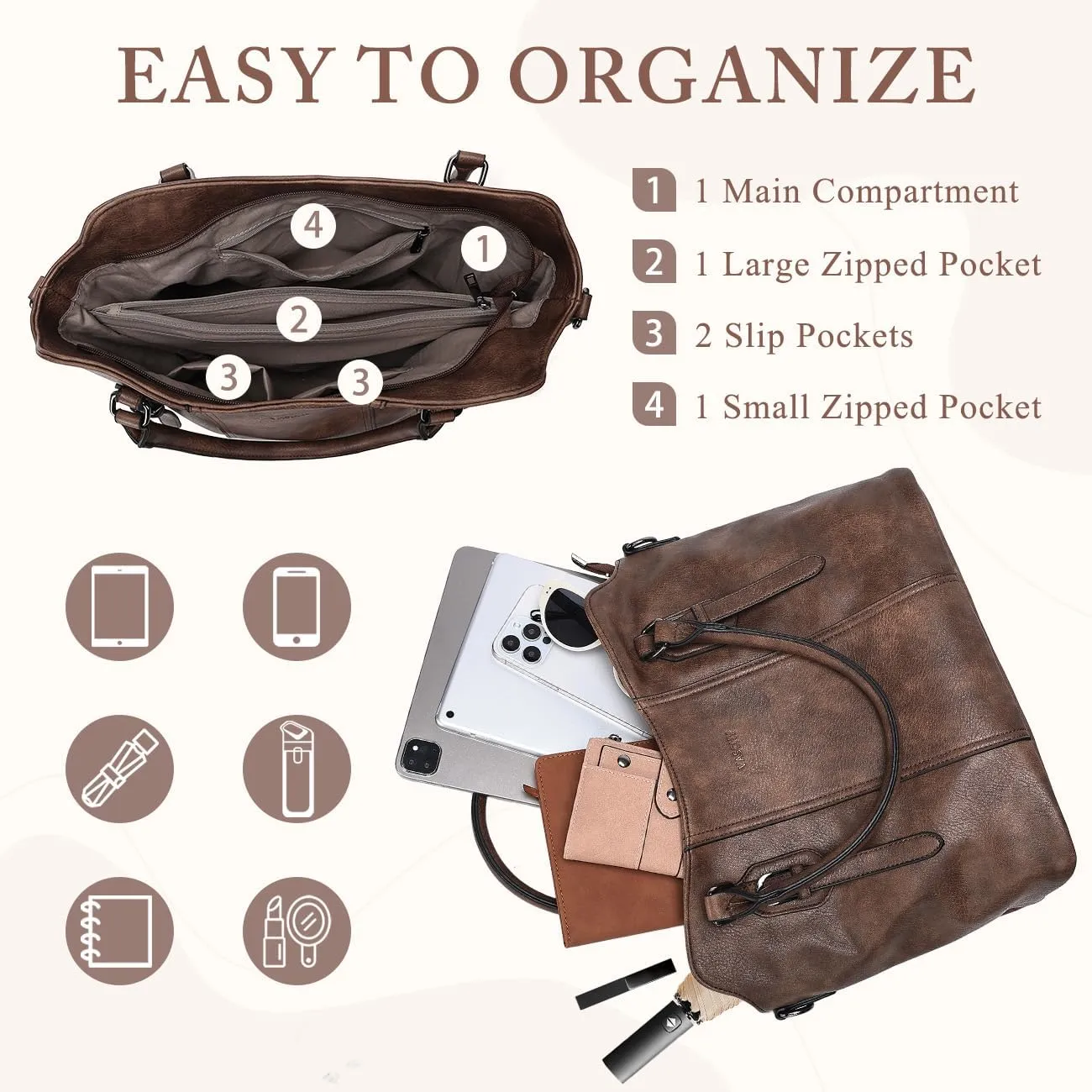 VASCHY Hobo Bags for Women, Vegan Leather Top Handle Satchel Shoulder Purse Handbag Purse with Crossbody Guitar Strap