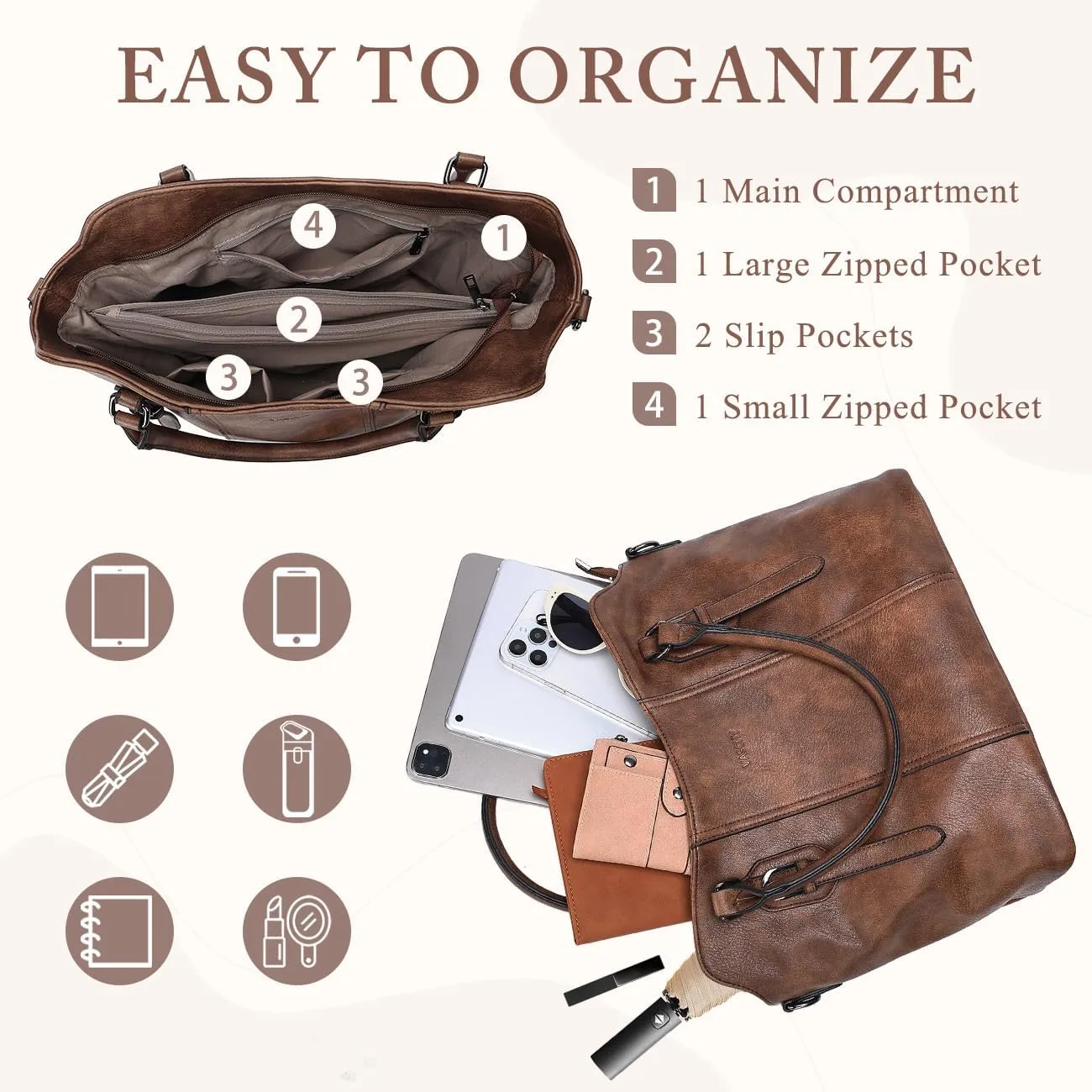 VASCHY Hobo Bags for Women, Vegan Leather Top Handle Satchel Shoulder Purse Handbag Purse with Crossbody Guitar Strap