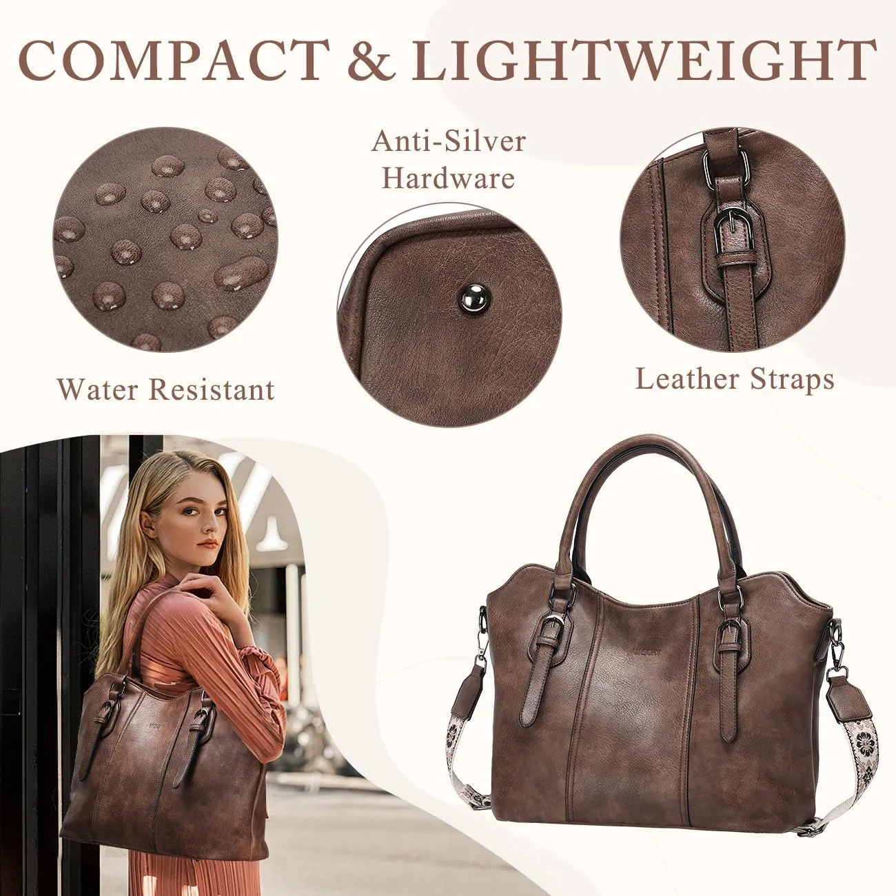 VASCHY Hobo Bags for Women, Vegan Leather Top Handle Satchel Shoulder Purse Handbag Purse with Crossbody Guitar Strap