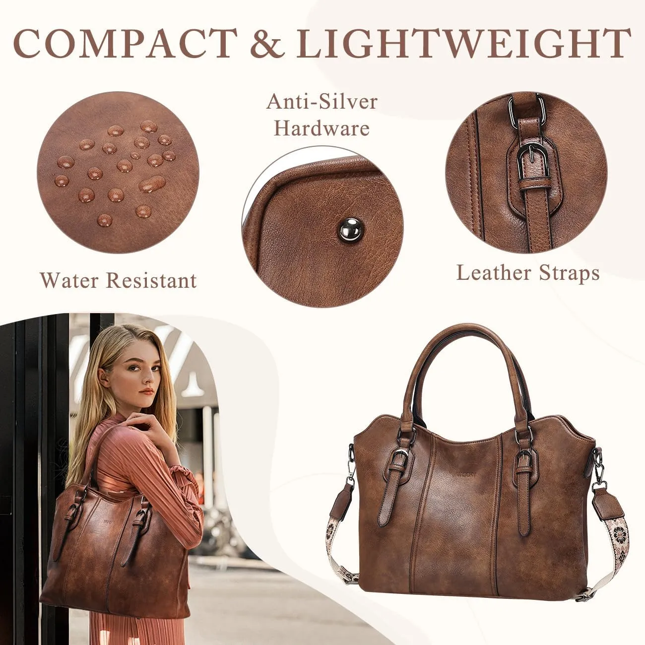 VASCHY Hobo Bags for Women, Vegan Leather Top Handle Satchel Shoulder Purse Handbag Purse with Crossbody Guitar Strap
