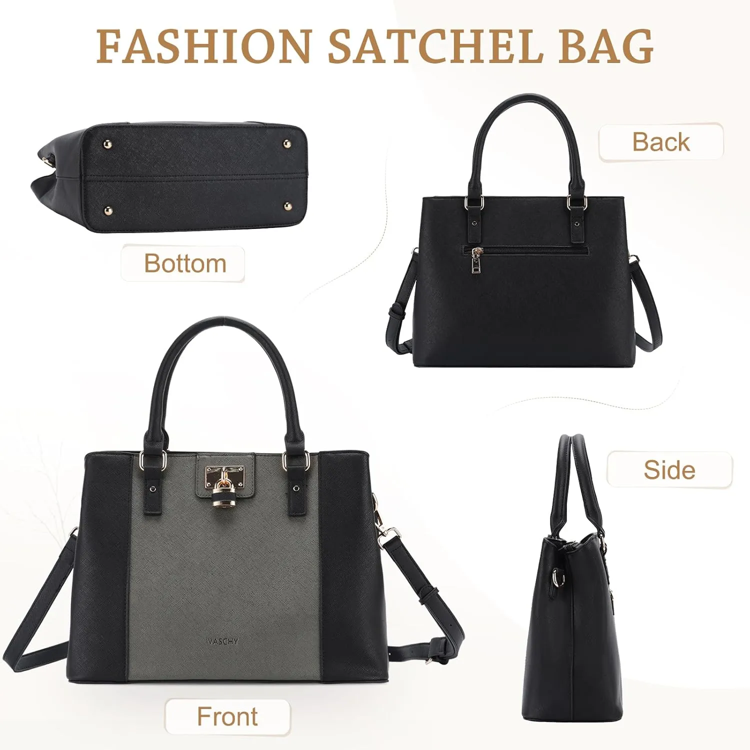 VASCHY Satchel Bag for Women, Trendy Vegan Saffiano Leather Medium Purse Top Handle Handbag Shoulder Tote Crossbody Bag