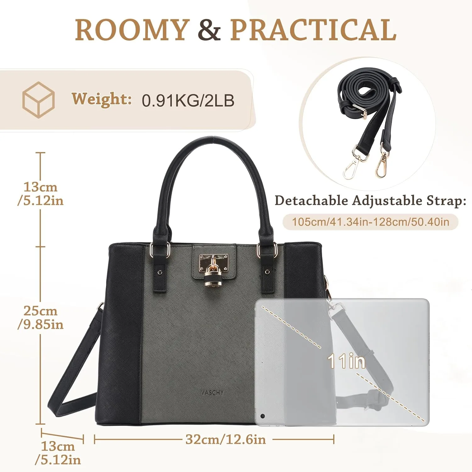 VASCHY Satchel Bag for Women, Trendy Vegan Saffiano Leather Medium Purse Top Handle Handbag Shoulder Tote Crossbody Bag