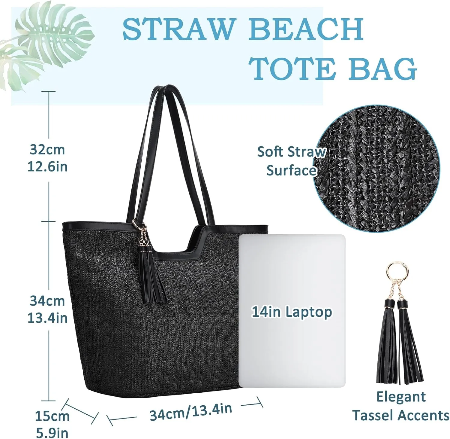 VASCHY Straw Beach Tote Bag for Women, Cute Trendy Woven Crochet Raffia Summer Shoulder Handbags Purses for Travel Vacation
