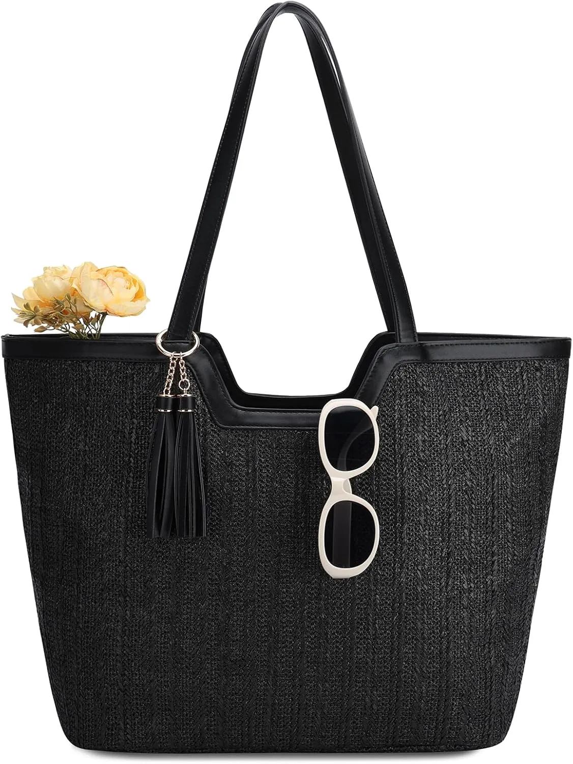 VASCHY Straw Beach Tote Bag for Women, Cute Trendy Woven Crochet Raffia Summer Shoulder Handbags Purses for Travel Vacation