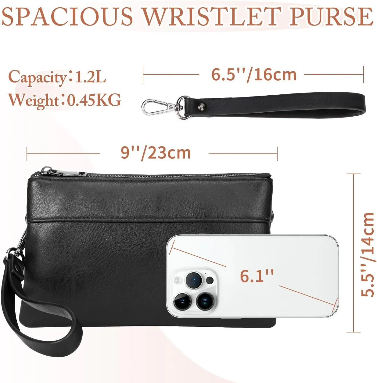 VASCHY Wristlet Clutch Purses, SAC Large Studs Soft Faux Leather Crossbody Evening Clutch Wallet for Women