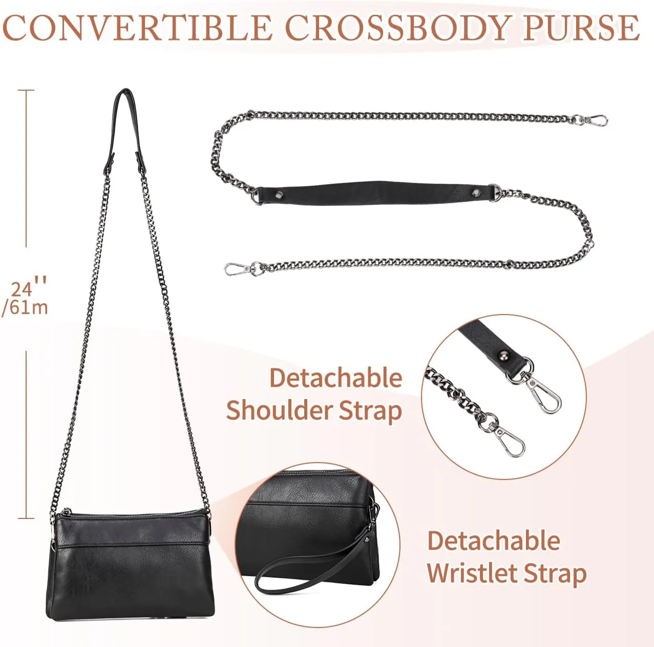 VASCHY Wristlet Clutch Purses, SAC Large Studs Soft Faux Leather Crossbody Evening Clutch Wallet for Women
