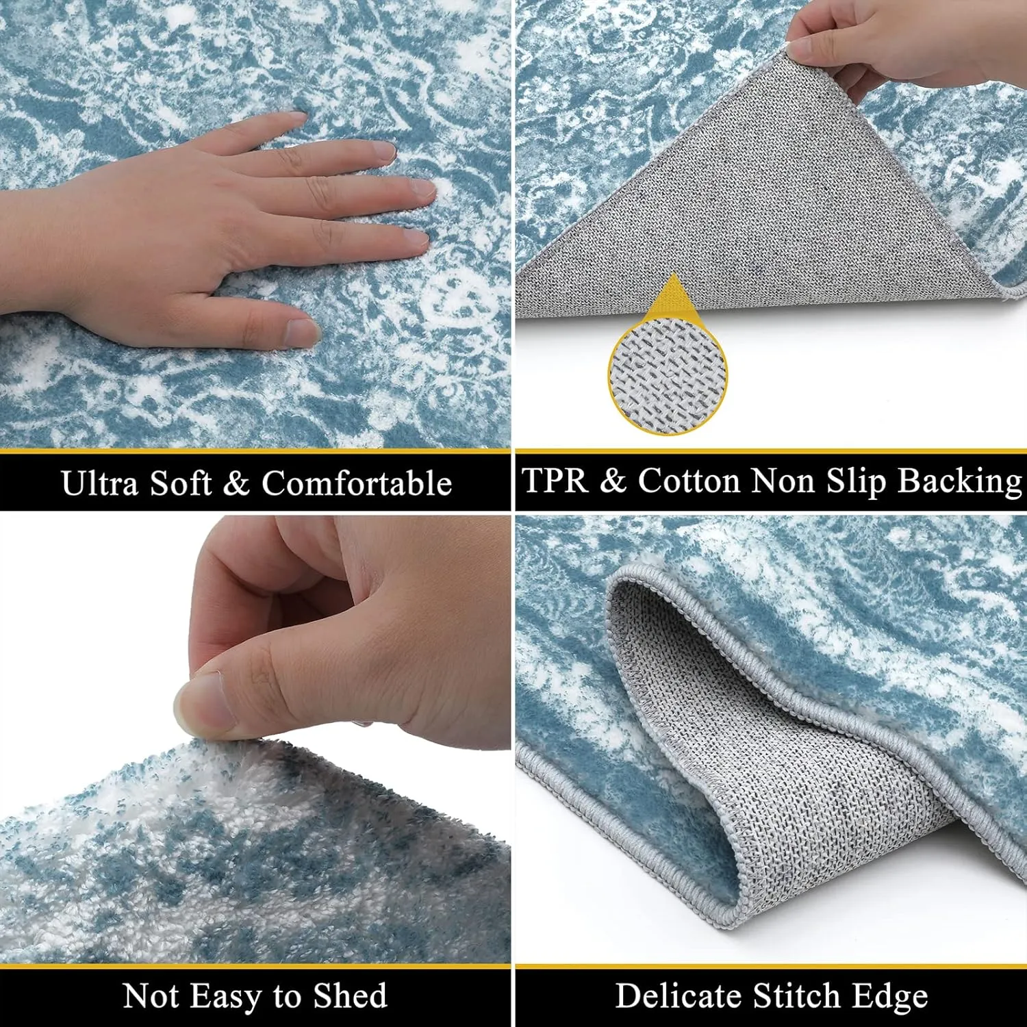 Vaukki Hallway Runner Rug, Vintage Shaggy Soft Laundry Rug Runner, Non Slip Entryway Runner Mat, Washable Farmhouse Kitchen Area Carpet for Bathroom, Entryway and Bedroom (2' X 6', Cyan)