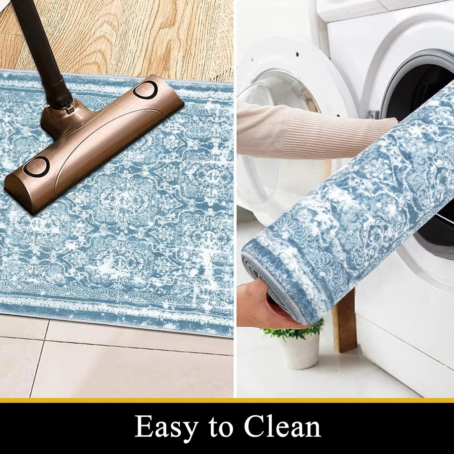 Vaukki Hallway Runner Rug, Vintage Shaggy Soft Laundry Rug Runner, Non Slip Entryway Runner Mat, Washable Farmhouse Kitchen Area Carpet for Bathroom, Entryway and Bedroom (2' X 6', Cyan)