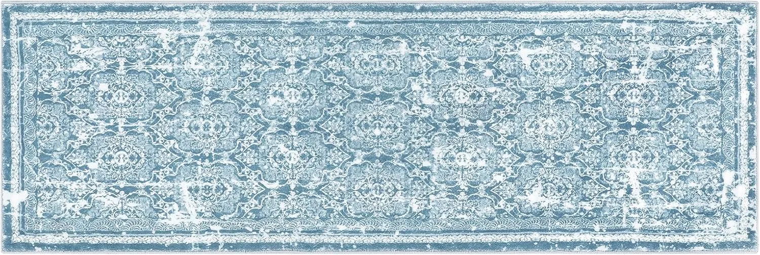 Vaukki Hallway Runner Rug, Vintage Shaggy Soft Laundry Rug Runner, Non Slip Entryway Runner Mat, Washable Farmhouse Kitchen Area Carpet for Bathroom, Entryway and Bedroom (2' X 6', Cyan)