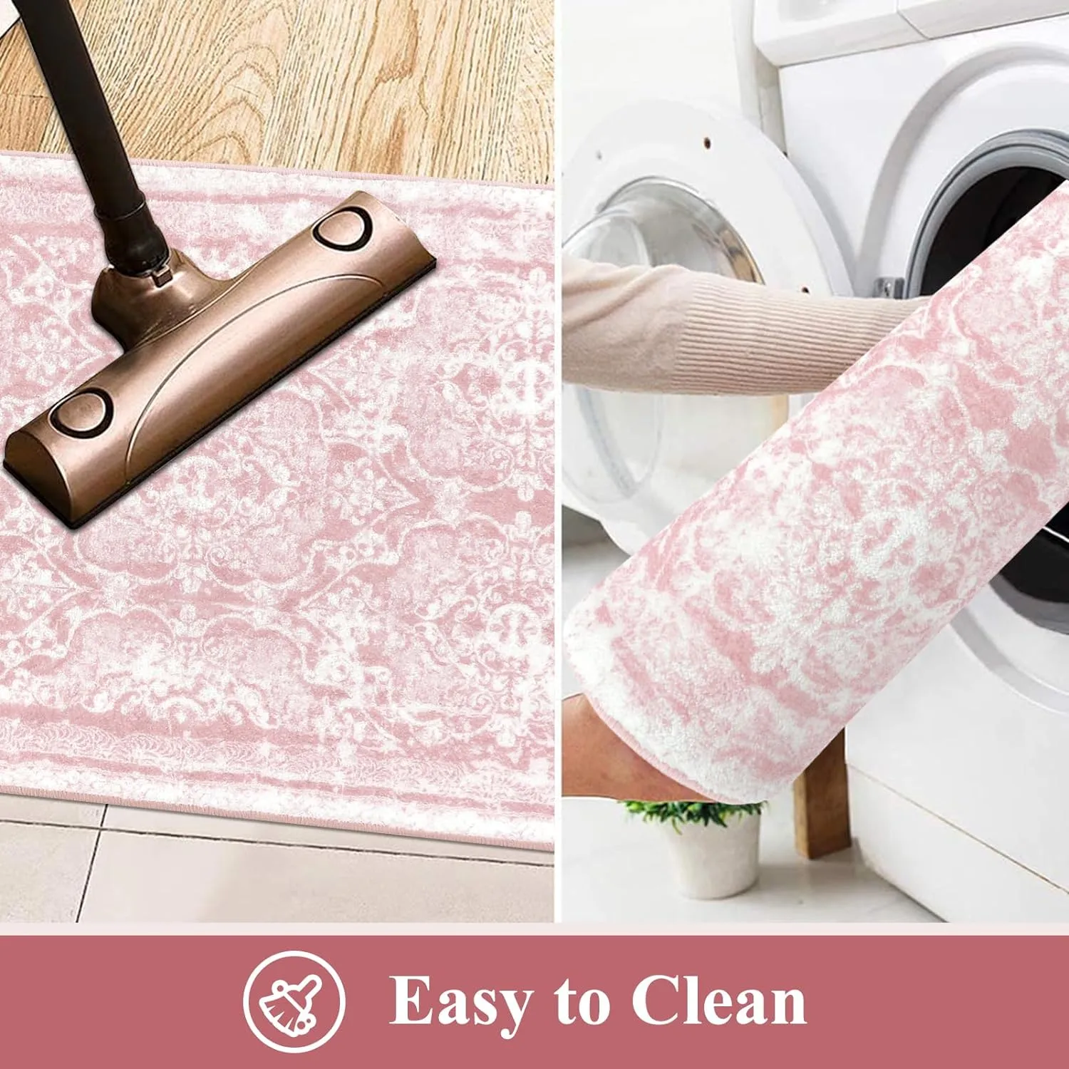Vaukki Hallway Runner Rug, Vintage Shaggy Soft Laundry Rug Runner, Non Slip Entryway Runner Mat, Washable Farmhouse Kitchen Area Carpet for Bathroom, Entryway and Bedroom (2' X 6', Pink)