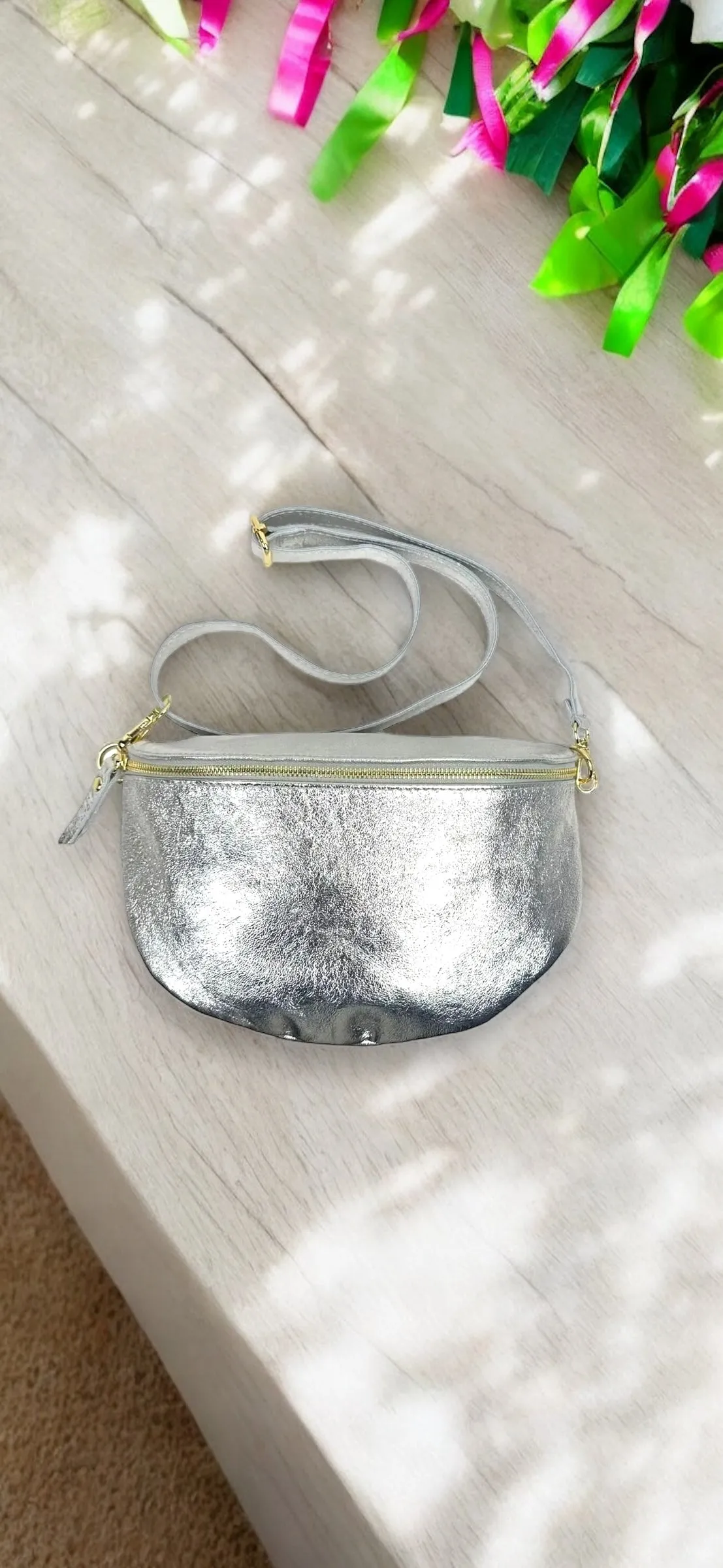 Vera Leather Metallic Sling Bag