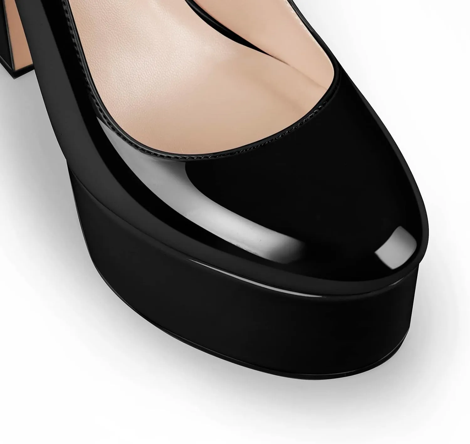 VERISSON Round Toe Mary Jane Adjustable Buckle Strap Platform Chunky Heels Pumps Patent Leather High Heel Party Shoes