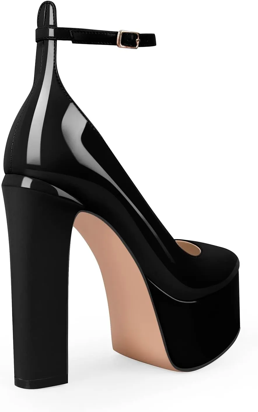 VERISSON Round Toe Mary Jane Adjustable Buckle Strap Platform Chunky Heels Pumps Patent Leather High Heel Party Shoes