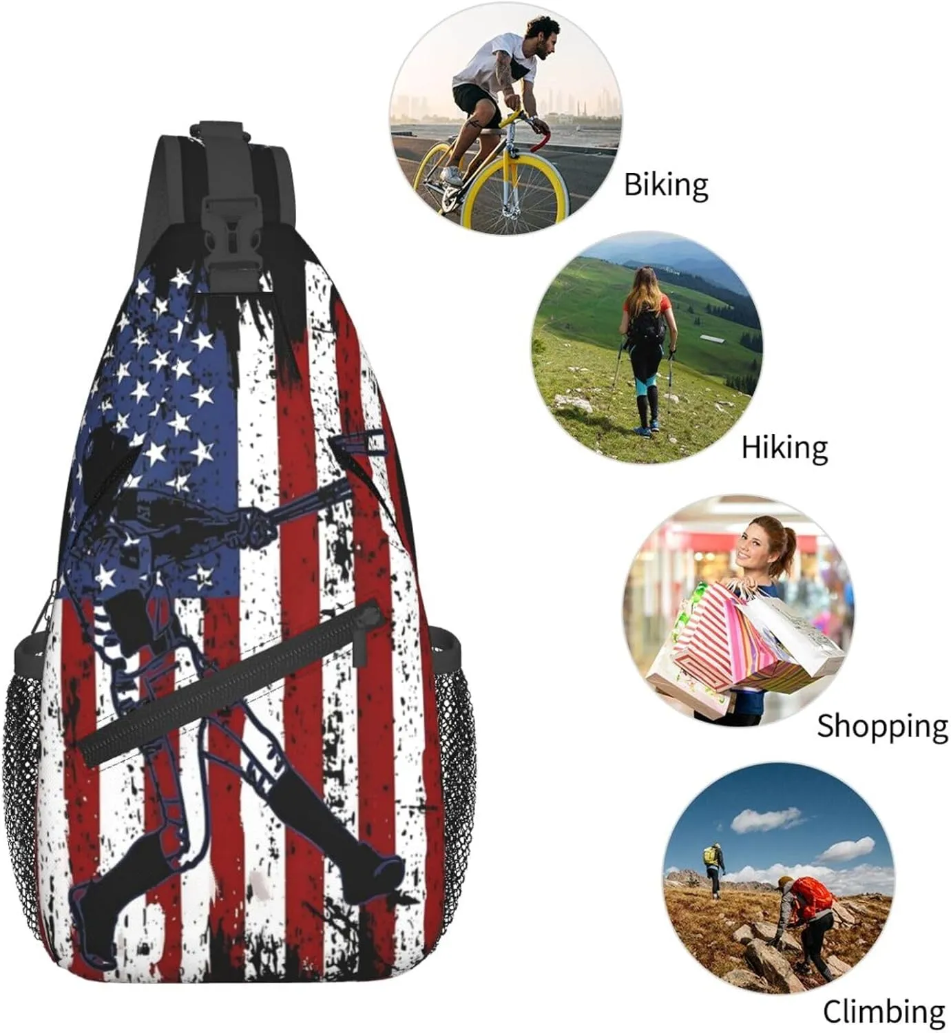 Vintage American Flag Baseball Player Chest Bags Crossbody Sling Bag Shoulder Bag Travel Hiking Daypack For Men Women