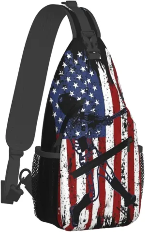Vintage American Flag Baseball Player Chest Bags Crossbody Sling Bag Shoulder Bag Travel Hiking Daypack For Men Women