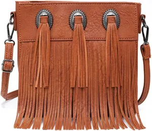 Vintage & Stylish Women Tassel Shoulder Bag PU Leather Bohemian Fringed Crossbody Shoulder Fringe bag (Black)
