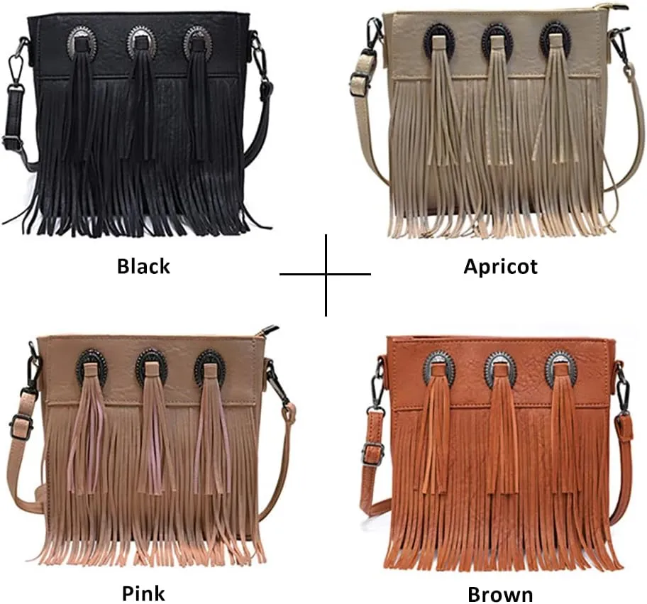 Vintage & Stylish Women Tassel Shoulder Bag PU Leather Bohemian Fringed Crossbody Shoulder Fringe bag (Black)