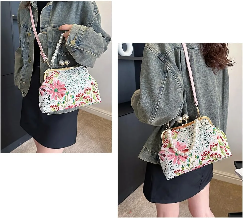 Vintage Embroidered Flower Handbag - Elegant Bohemian Crossbody Purse, Perfect for Parties, Weddings, and Daily Use