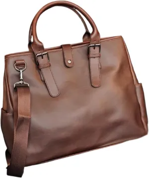 Vintage Mens Work Bag, Leathers, Messenger Crossbody Bag with handle, Waterproof Laptop Briefcase, Multi-pocket design, for Travel Office Business College, 15.7in