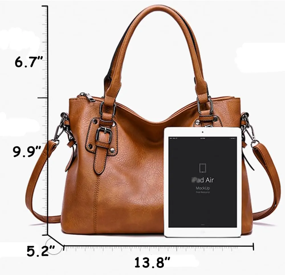 Vintage Tote Bag for Women PU Leather Shoulder Hobo Bags Large Purse and Handbags Ladies Satchel Wallet 2Pcs Set