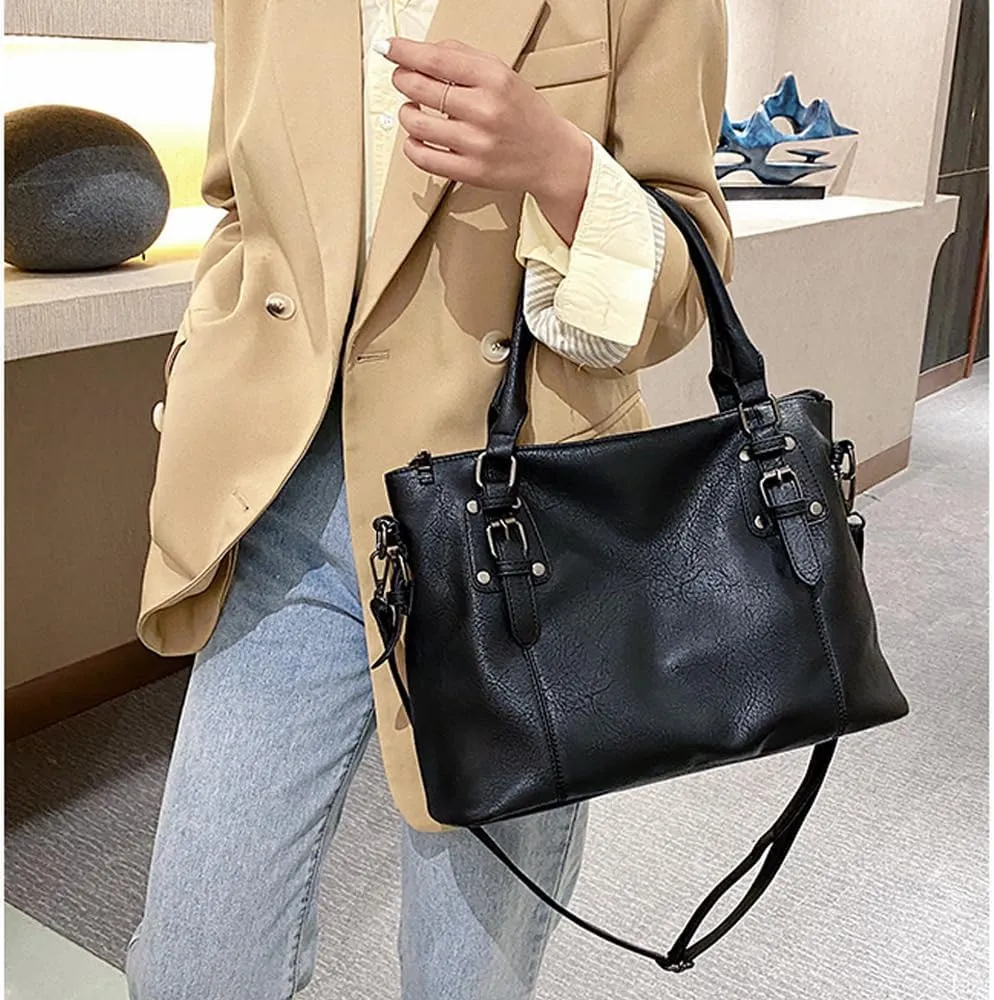 Vintage Tote Bag for Women PU Leather Shoulder Hobo Bags Large Purse and Handbags Ladies Satchel Wallet 2Pcs Set
