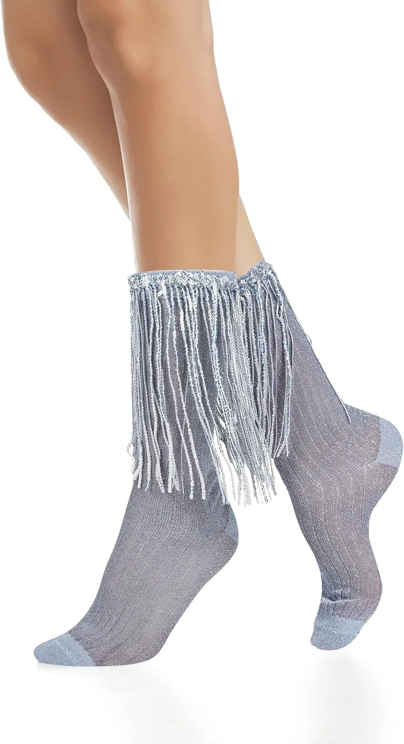 Violet Mist Women's Sparkly Ruffle Socks with Sequins - Cute Glitter Frilly Teen Girls Fun Hippie Sparkle Party Socks