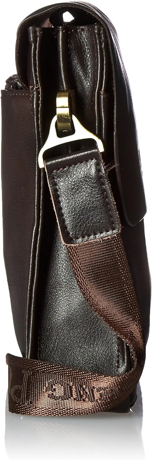 Visconti Big Leather Organizer Messenger Bag In Distressed Leather, Mocha