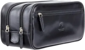Visconti Men's Monza Collection Leather Wash Bag for Travel (Cognac Black)