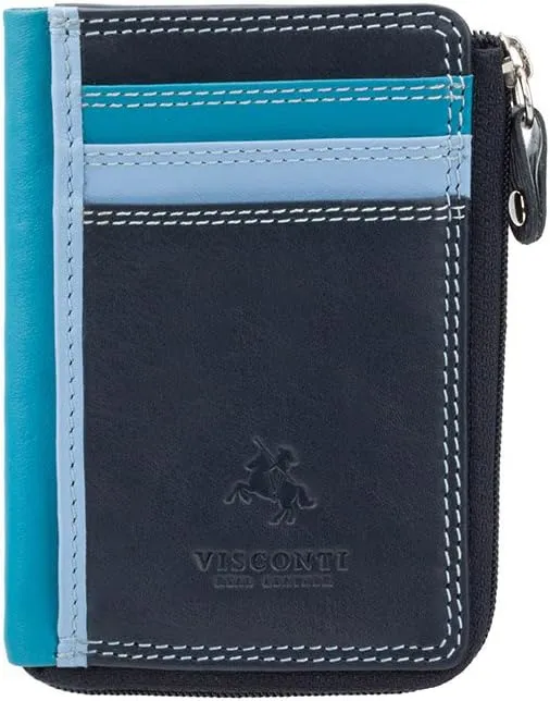 VISCONTI RB110 Phi Phi Womens Leather Slim Zipped ID Credit Card Holder Wallet/Purse (Blue)