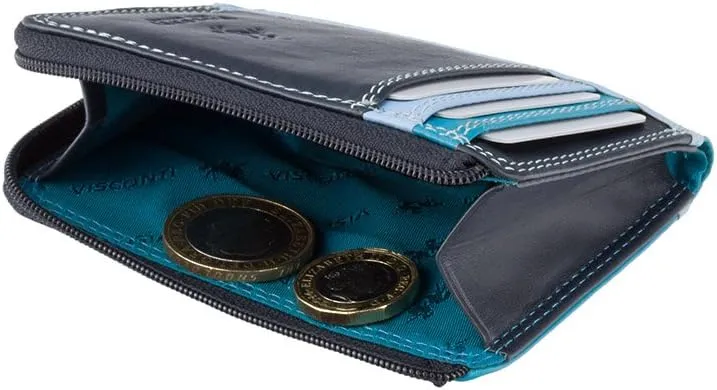 VISCONTI RB110 Phi Phi Womens Leather Slim Zipped ID Credit Card Holder Wallet/Purse (Blue)