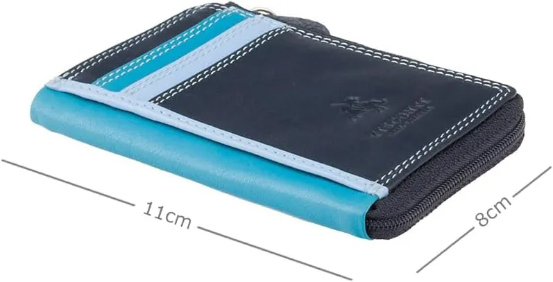 VISCONTI RB110 Phi Phi Womens Leather Slim Zipped ID Credit Card Holder Wallet/Purse (Blue)