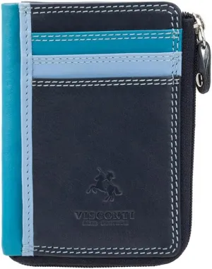 VISCONTI RB110 Phi Phi Womens Leather Slim Zipped ID Credit Card Holder Wallet/Purse (Blue)