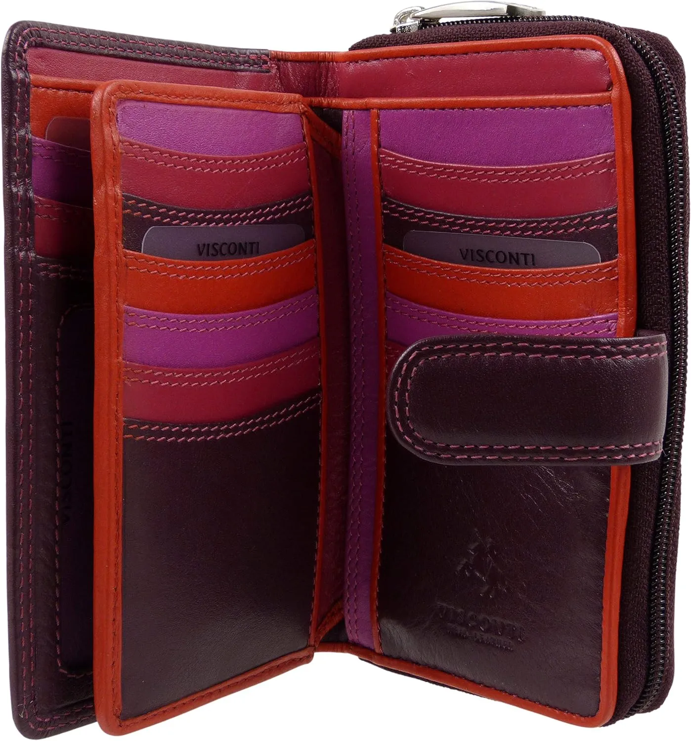 Visconti. Women's Soft Leather Purse Wallet Rio Collection Plum Boxed
