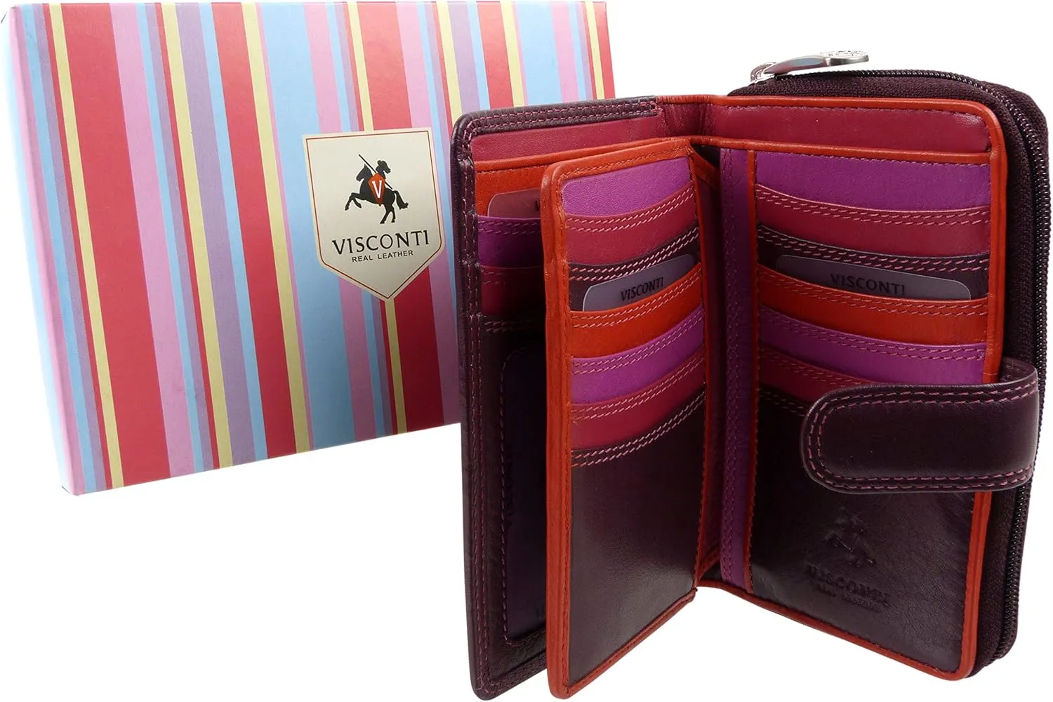 Visconti. Women's Soft Leather Purse Wallet Rio Collection Plum Boxed
