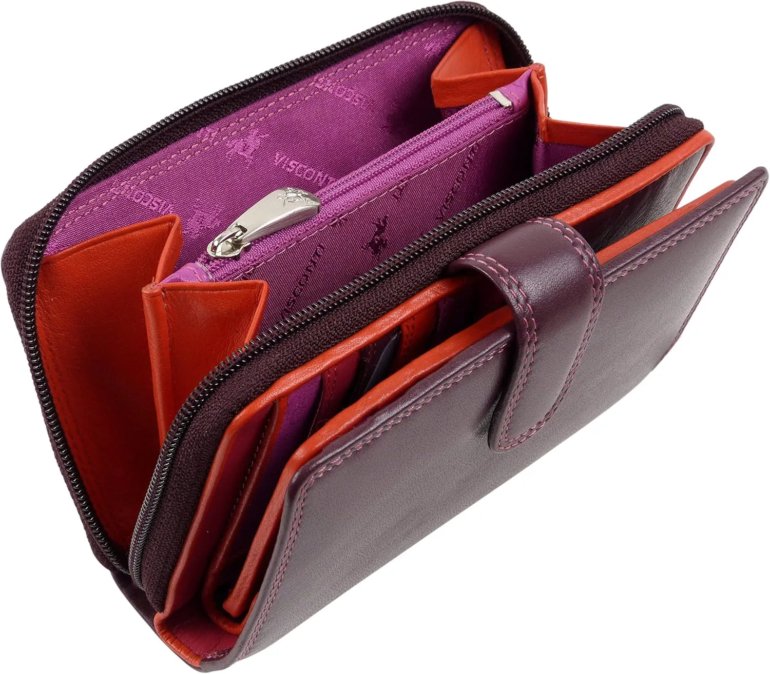 Visconti. Women's Soft Leather Purse Wallet Rio Collection Plum Boxed