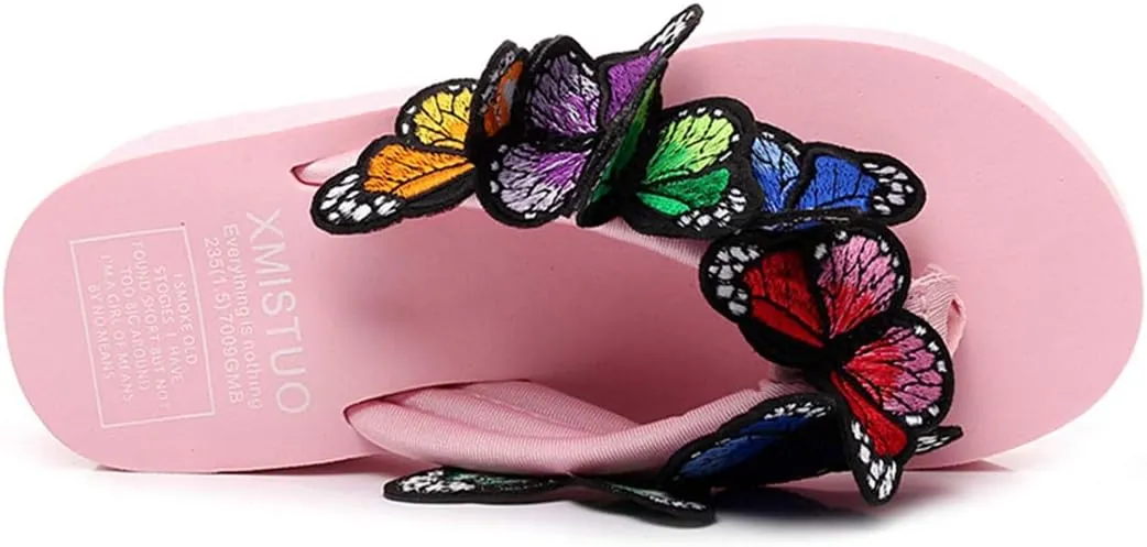 VOKLIN Women's Bohemian Butterfly Platform High Heel Flip Flops Anti-Slip Summer Beach Thong Wedge Sandals