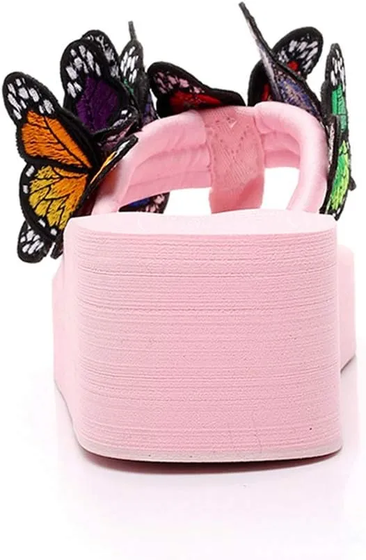 VOKLIN Women's Bohemian Butterfly Platform High Heel Flip Flops Anti-Slip Summer Beach Thong Wedge Sandals