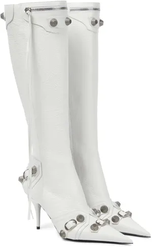 VOMIRA Knee High Boots Sexy Pointed Toe Rivets Tassels Stilettos High Heels Fashion Party Dressy Stripper Heels for Women
