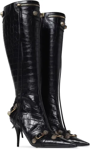 VOMIRA Knee High Boots Sexy Pointed Toe Rivets Tassels Stilettos High Heels Fashion Party Dressy Stripper Heels for Women