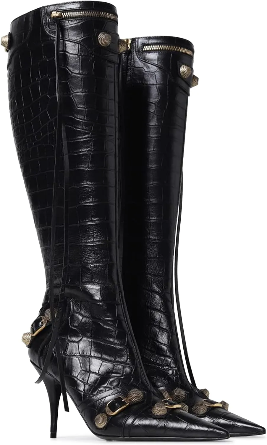 VOMIRA Knee High Boots Sexy Pointed Toe Rivets Tassels Stilettos High Heels Fashion Party Dressy Stripper Heels for Women