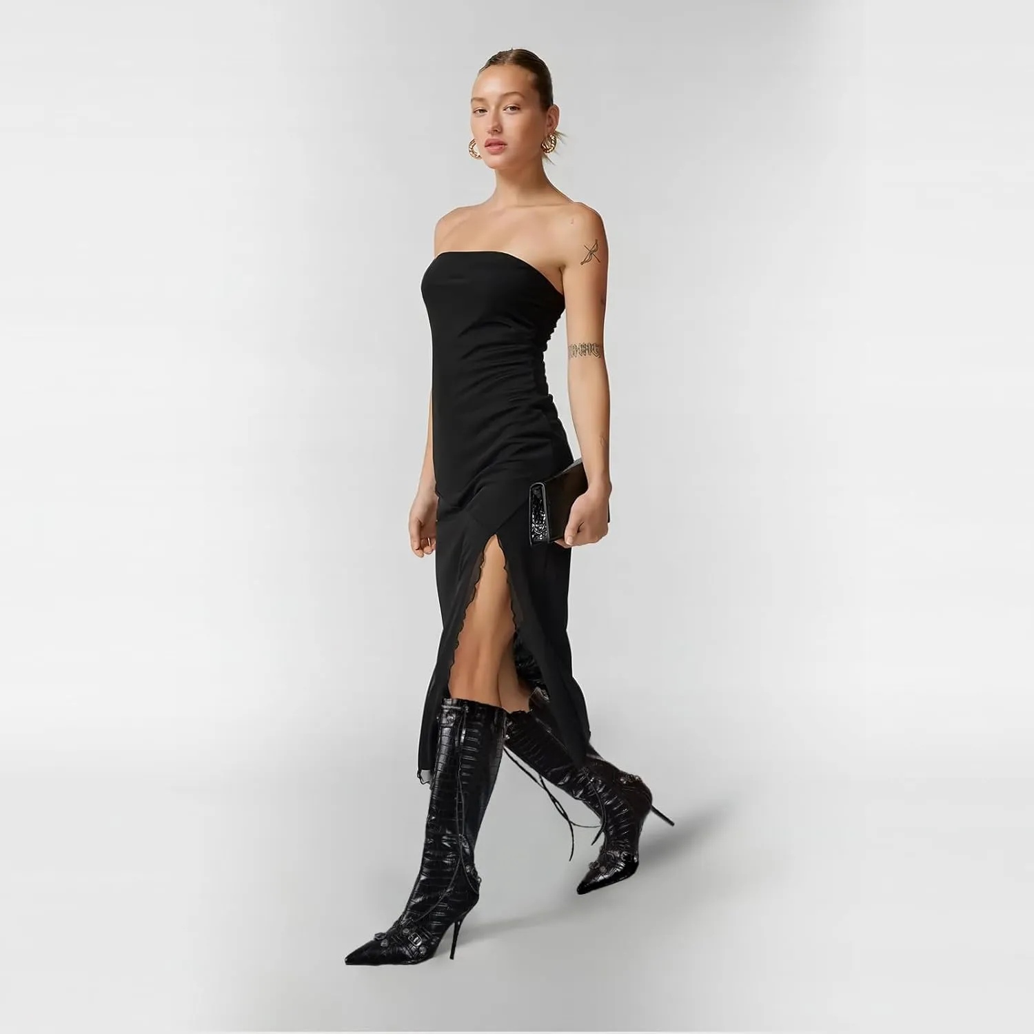 VOMIRA Knee High Boots Sexy Pointed Toe Rivets Tassels Stilettos High Heels Fashion Party Dressy Stripper Heels for Women